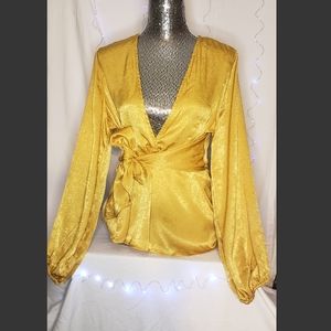 Fashion Nova XL Mustard dressy satin blouse